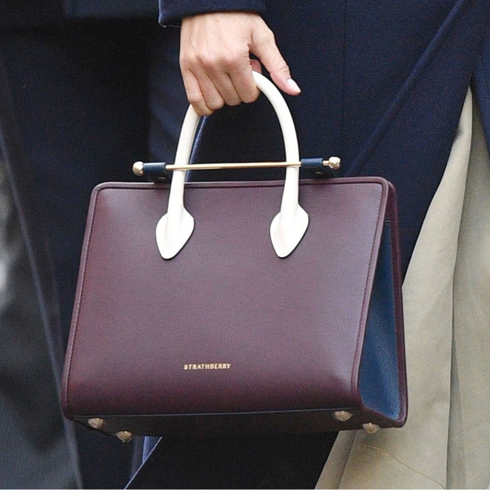The Strathberry Midi Tote Burgundy/Navy/Vanilla